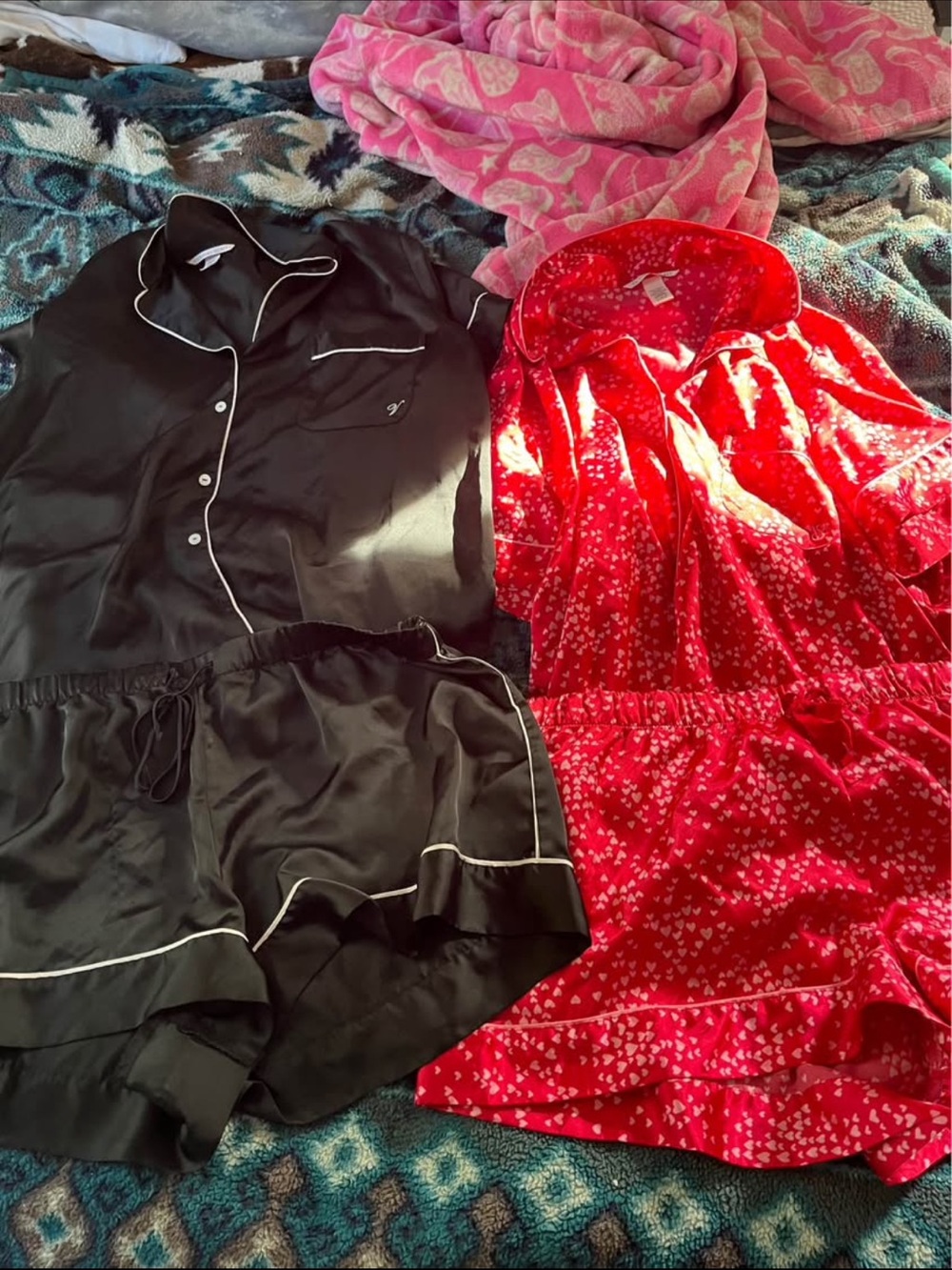 Victoria's Secret Black & Red Satin Pajama Sets